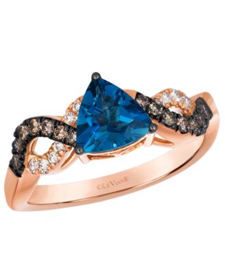 Trilliant Deep Sea Blue Topaz™ (1 ct. t.w.), Chocolate Diamond (1/5 ct. t.w.) & Nude Diamond (1/10 ct. t.w.) Ring in 14k Strawberry Gold