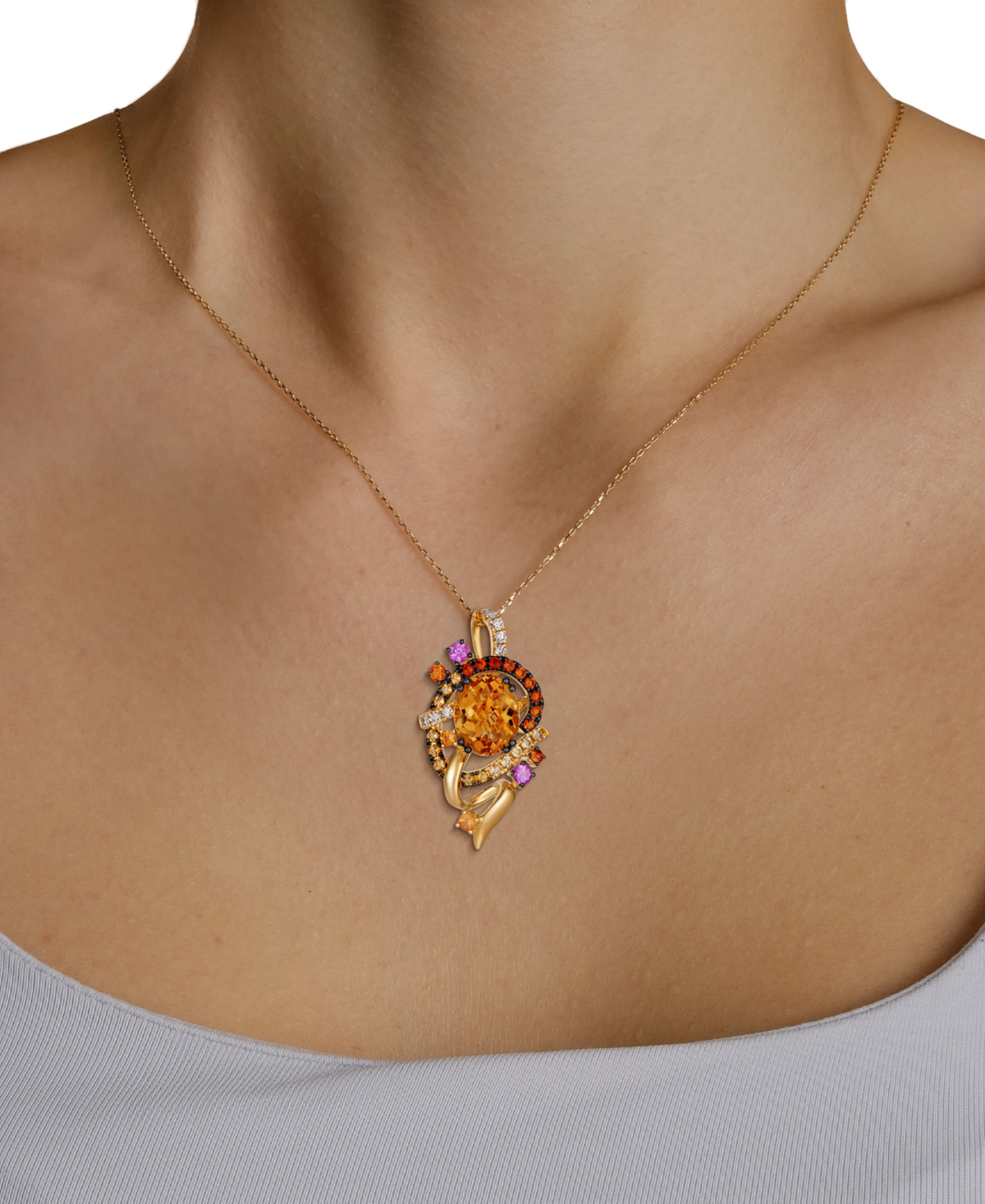 Le Vian Multi-Gemstone & Vanilla Diamond (1/10 ct. t.w.) Pendant Necklace in 14k Honey Gold
