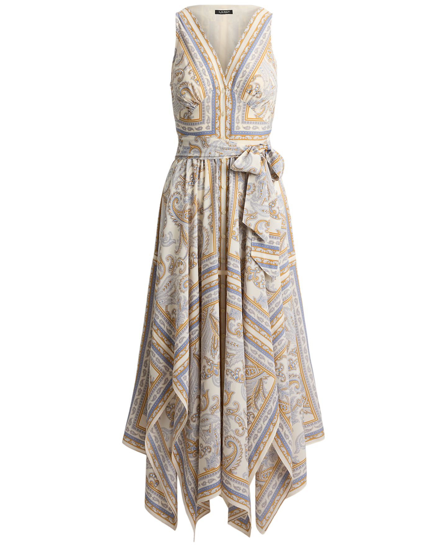 Женское платье Lauren Ralph Lauren Sleeveless Handkerchief Hem Midi, цвет: Кремовый разноцветный — фото 5