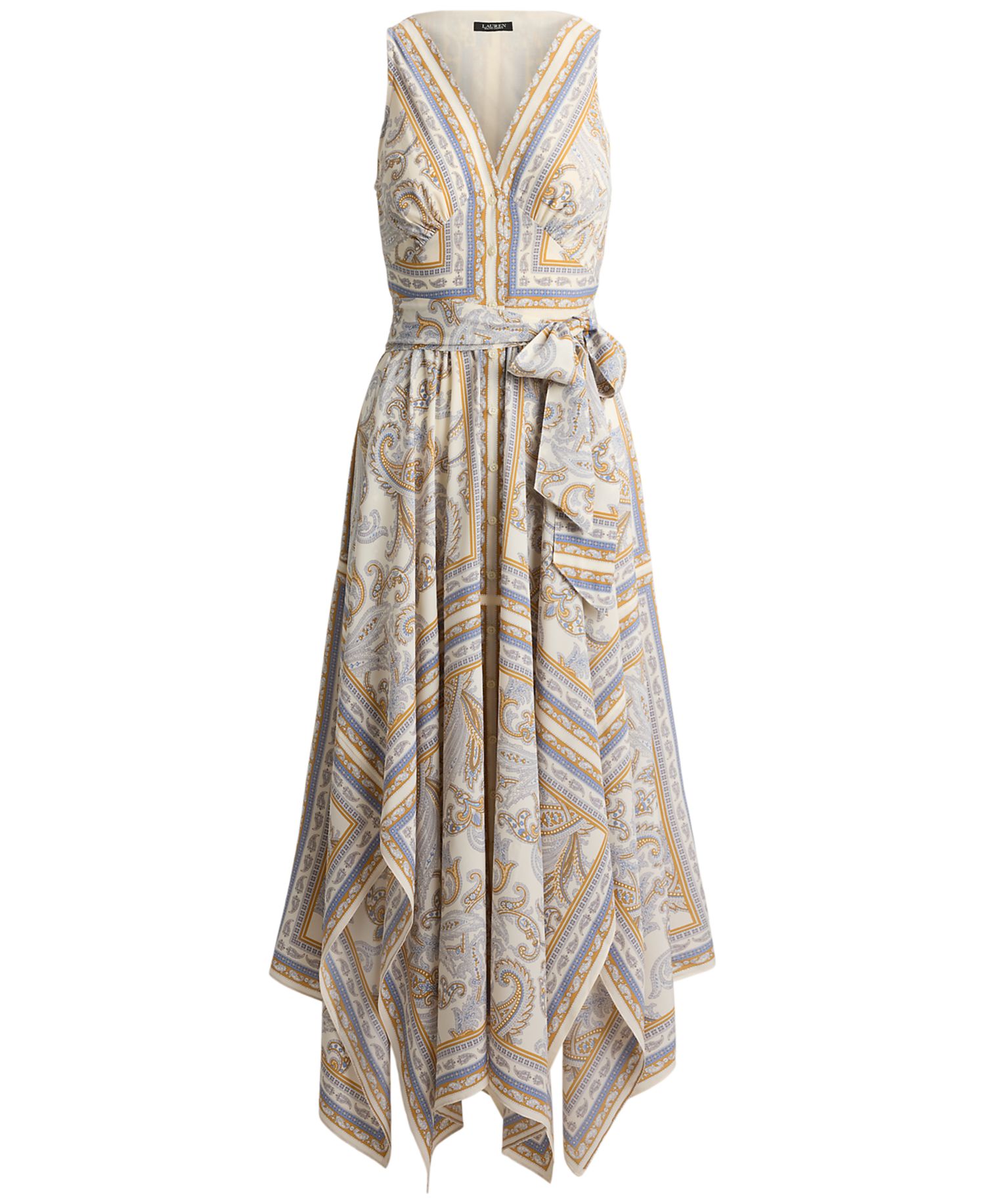 Petite V-Neck Handkerchief-Hem Dress