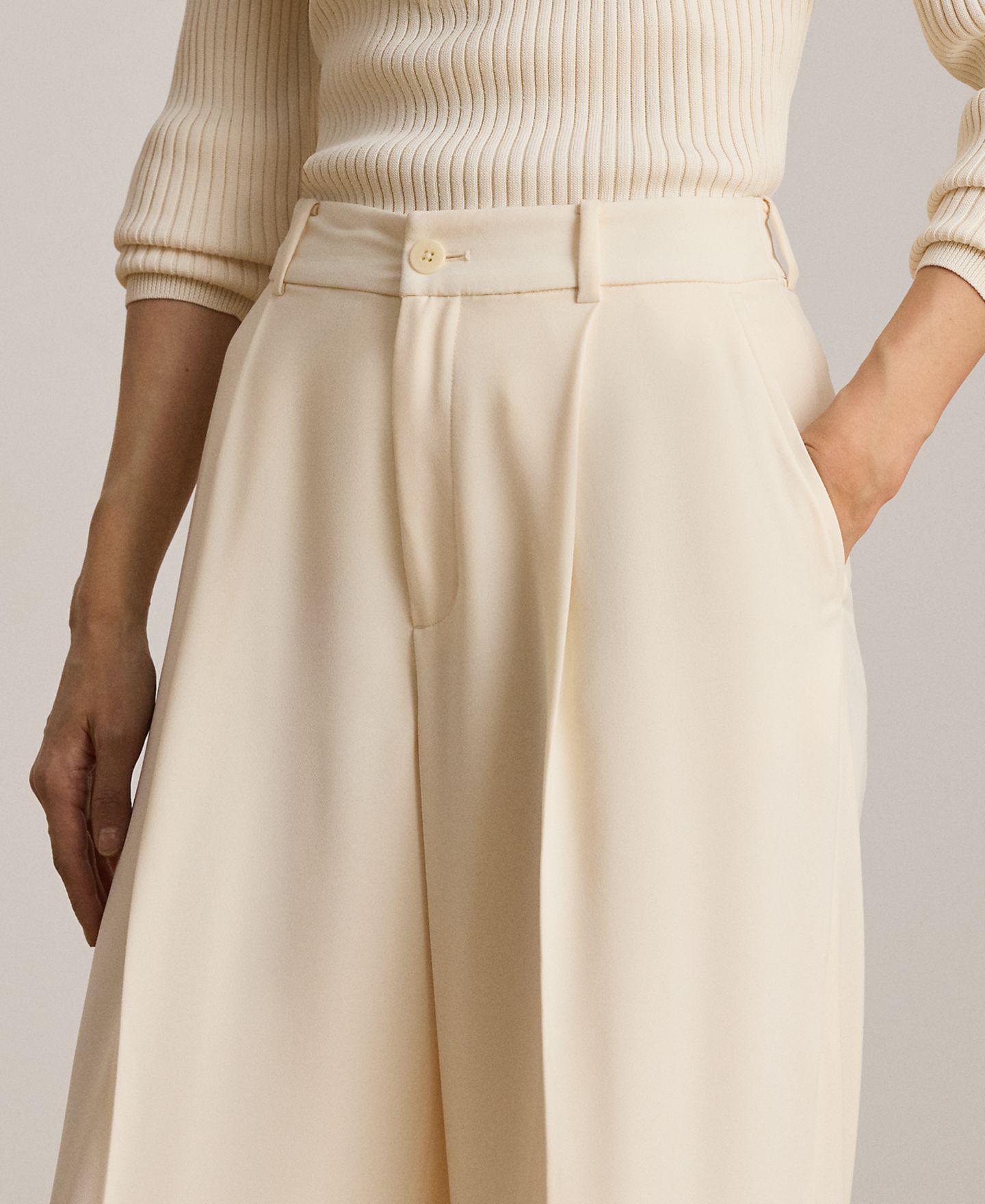Женские брюки Lauren Ralph Lauren Petite High-Rise Wide-Leg, цвет: Кремовый — фото 3