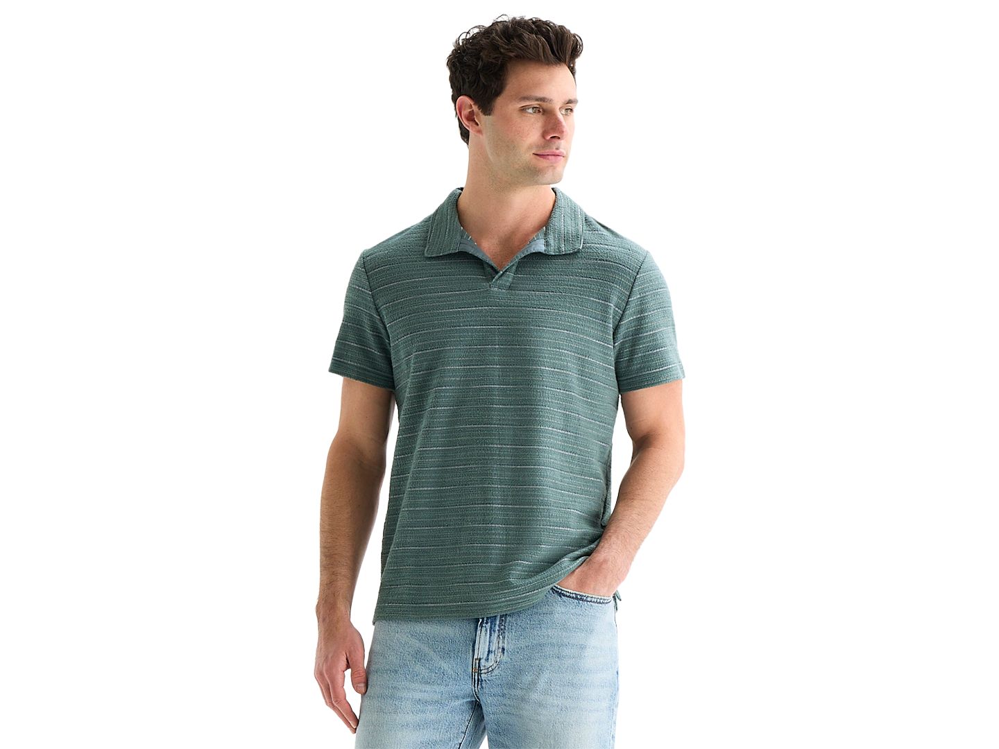 Мужское поло Lucky Brand Jacquard Striped Polo Shirt, цвет: Серый — фото 8
