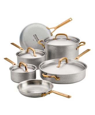 Stonewash Stainless Steel 5-Ply Clad 10-Piece Cookware Set