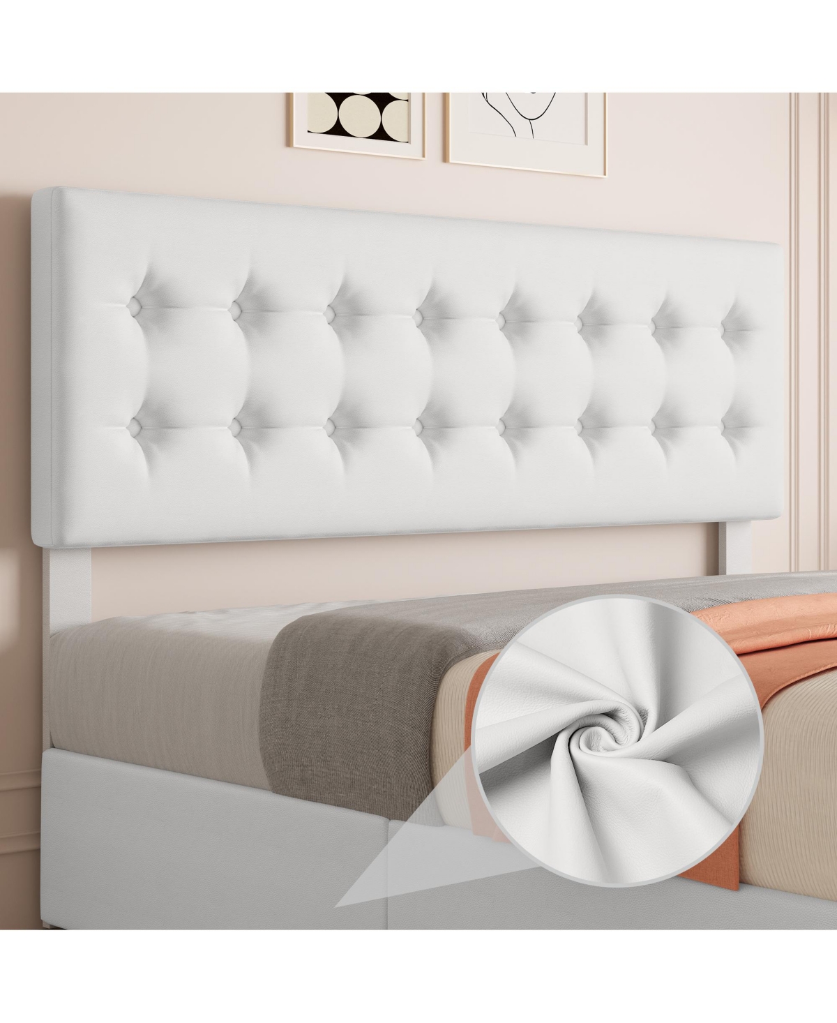 Homfan Upholstered Platform Bed Frame with 4 Storage Drawers, Button Tufted Headboard, Wooden Slats