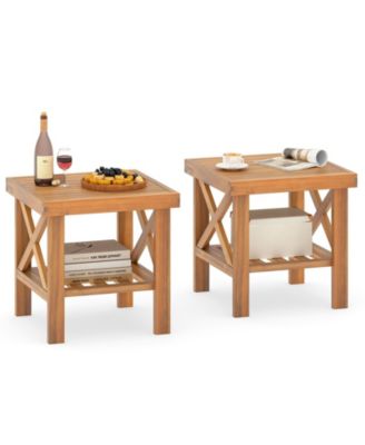 2pieceOutdoor Side Table Acacia Wood Adirondack Table with Storage Shelf