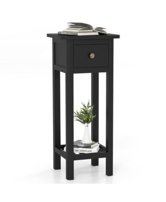 Solid Wood Side Table Rectangular Sofa Side Table with Acacia Wood Top Telephone Table