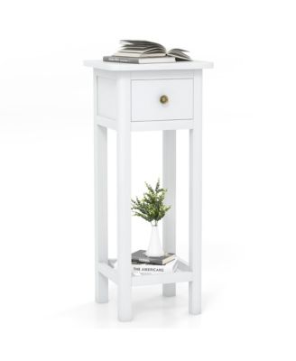 Solid Wood Side Table Rectangular Sofa Side Table with Acacia Wood Top Telephone Table