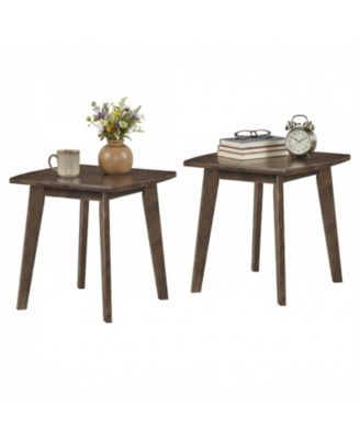 2piece Solid Wood Side Table with Thickened Top and Curved Edge for Living Room Bedroom