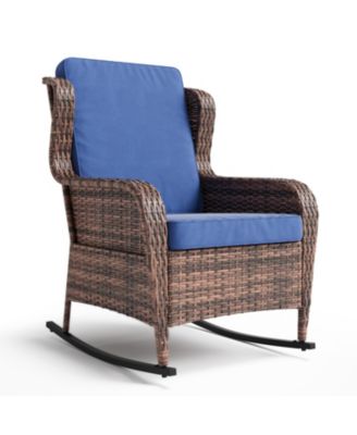 Outdoor Wicker Rocking Chair with Cushions, All-Weather Patio Rocker for Porch, Deck, Balcony, or Garden