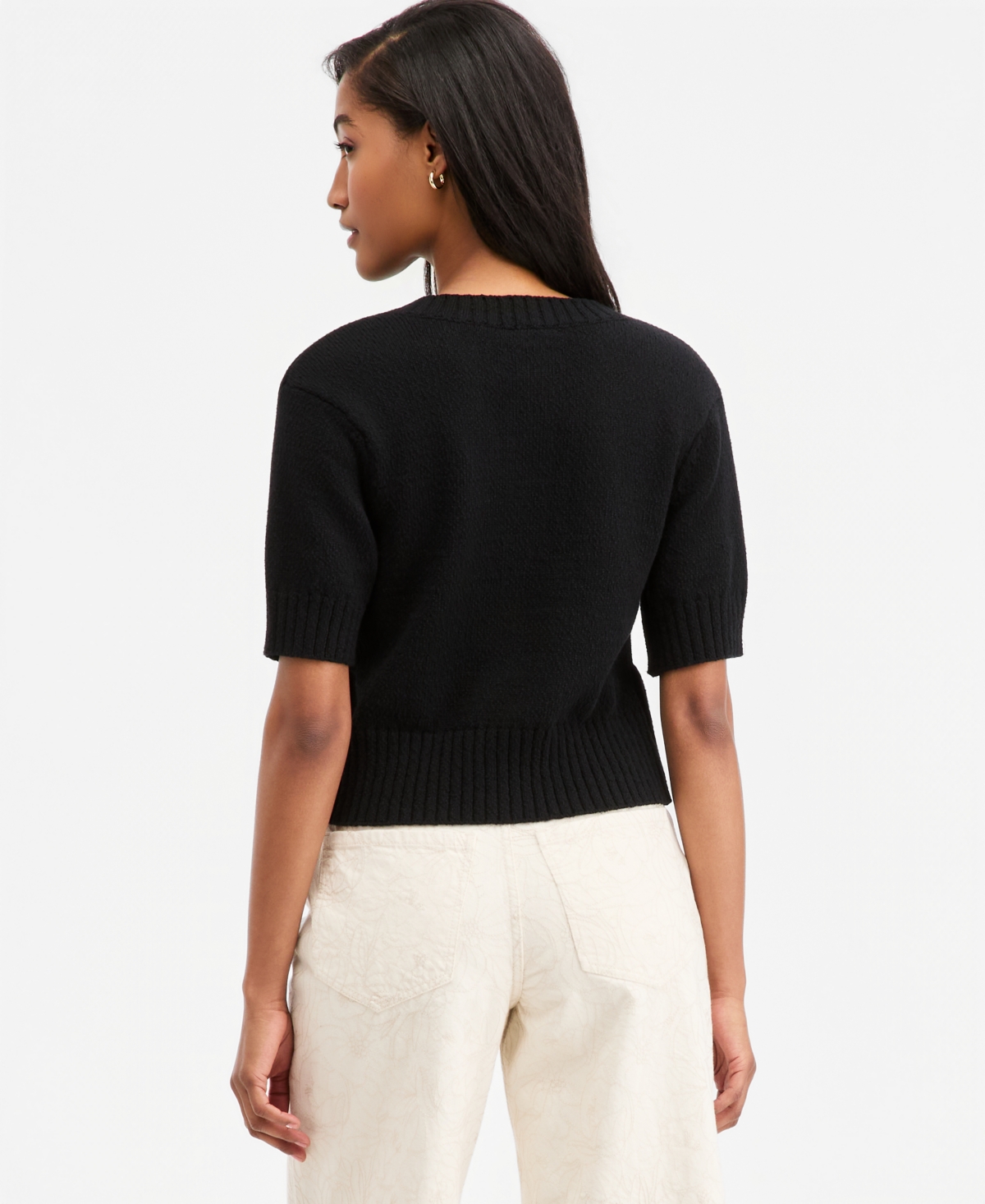 On 34th Women's Crewneck Short-Sleeve Textured Button-Front Cardigan, Macy's Exclusive
