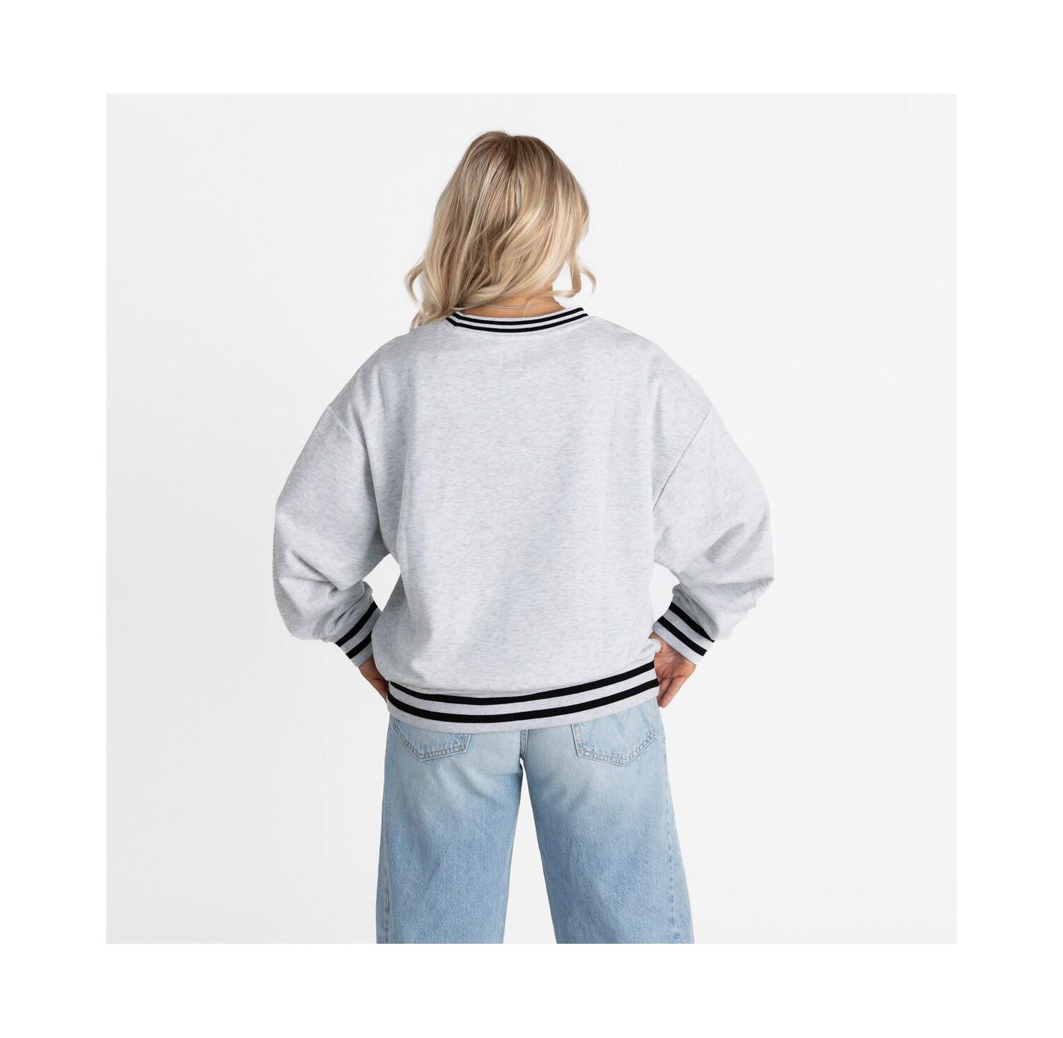 Women's Gray Alabama Crimson Tide Oversized Showdown Ringer Stripe Sweatshirt