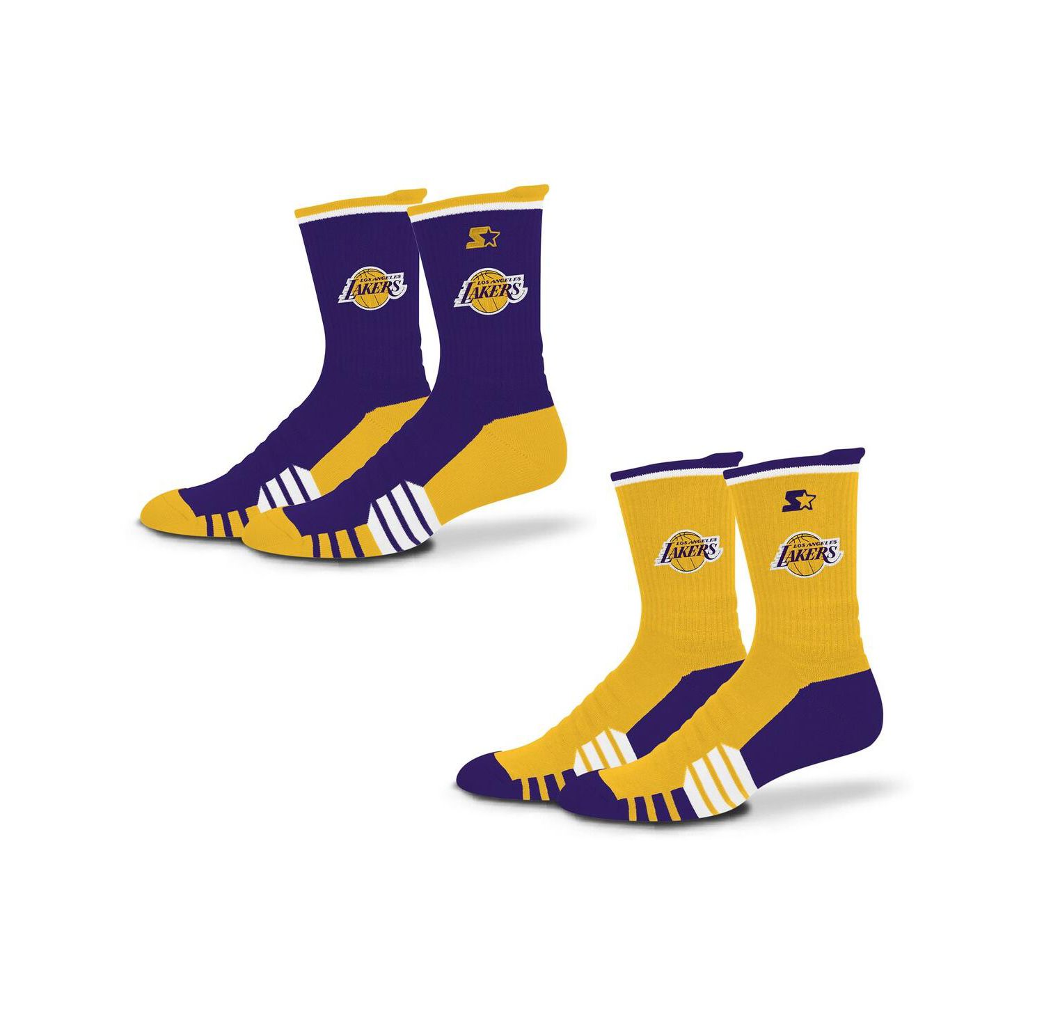 Men's and Women's 2-Pack Purple/Gold Los Angeles Lakers Breakaway Crew Socks