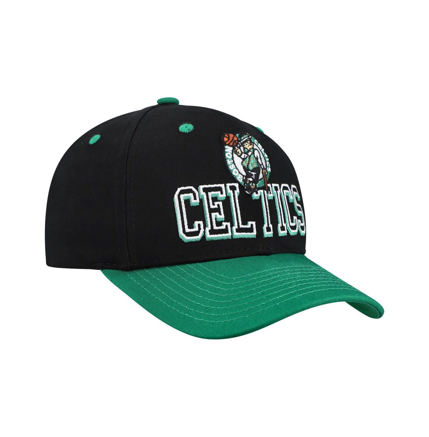Мужская кепка Mitchell & Ness Black/Kelly Green Boston Celtics Backside Script 2-Tone Pro Crown Adjustable Hat — фото 3