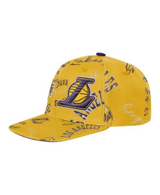 Big Boys and Girls Gold Los Angeles Lakers Street Hooper Allover Print Snapback Hat