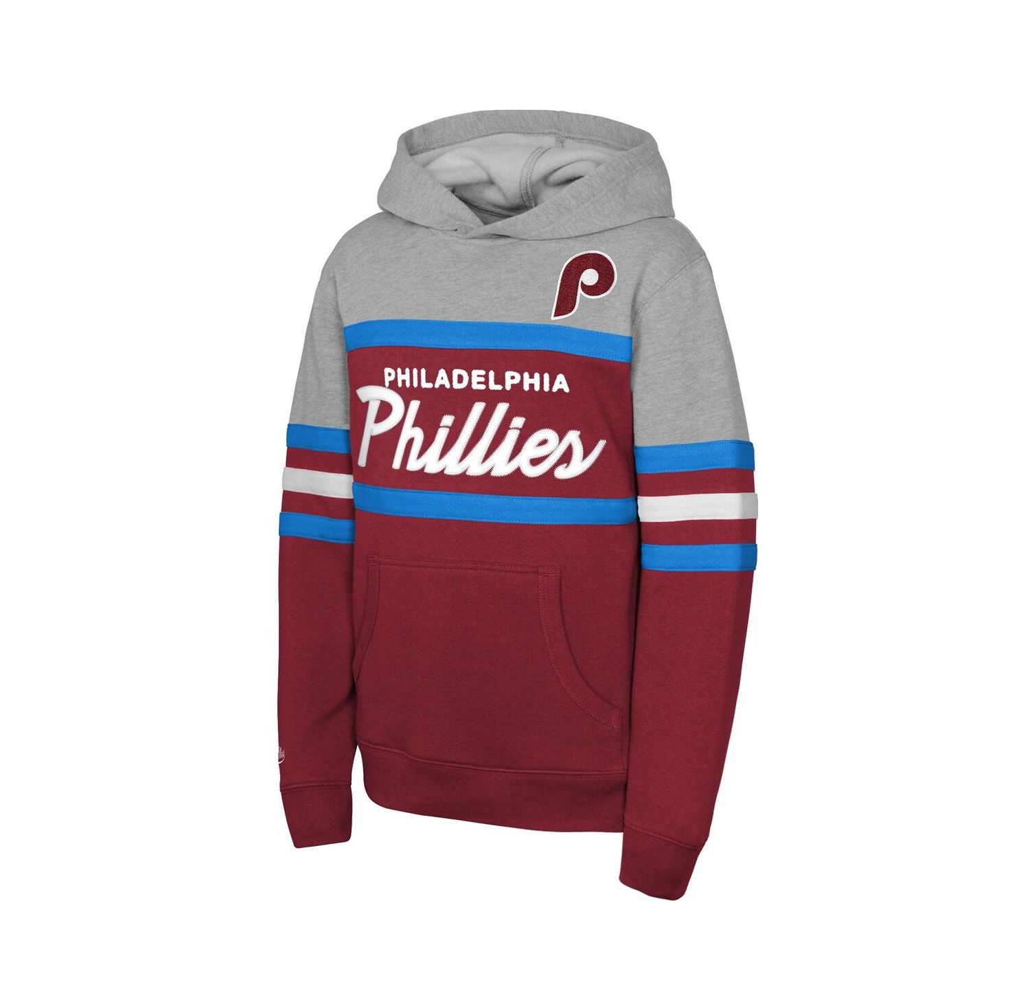Big Boys and Girls Red/Grey Philadelphia Phillies Cooperstown Head Coach Pullover Hoodie