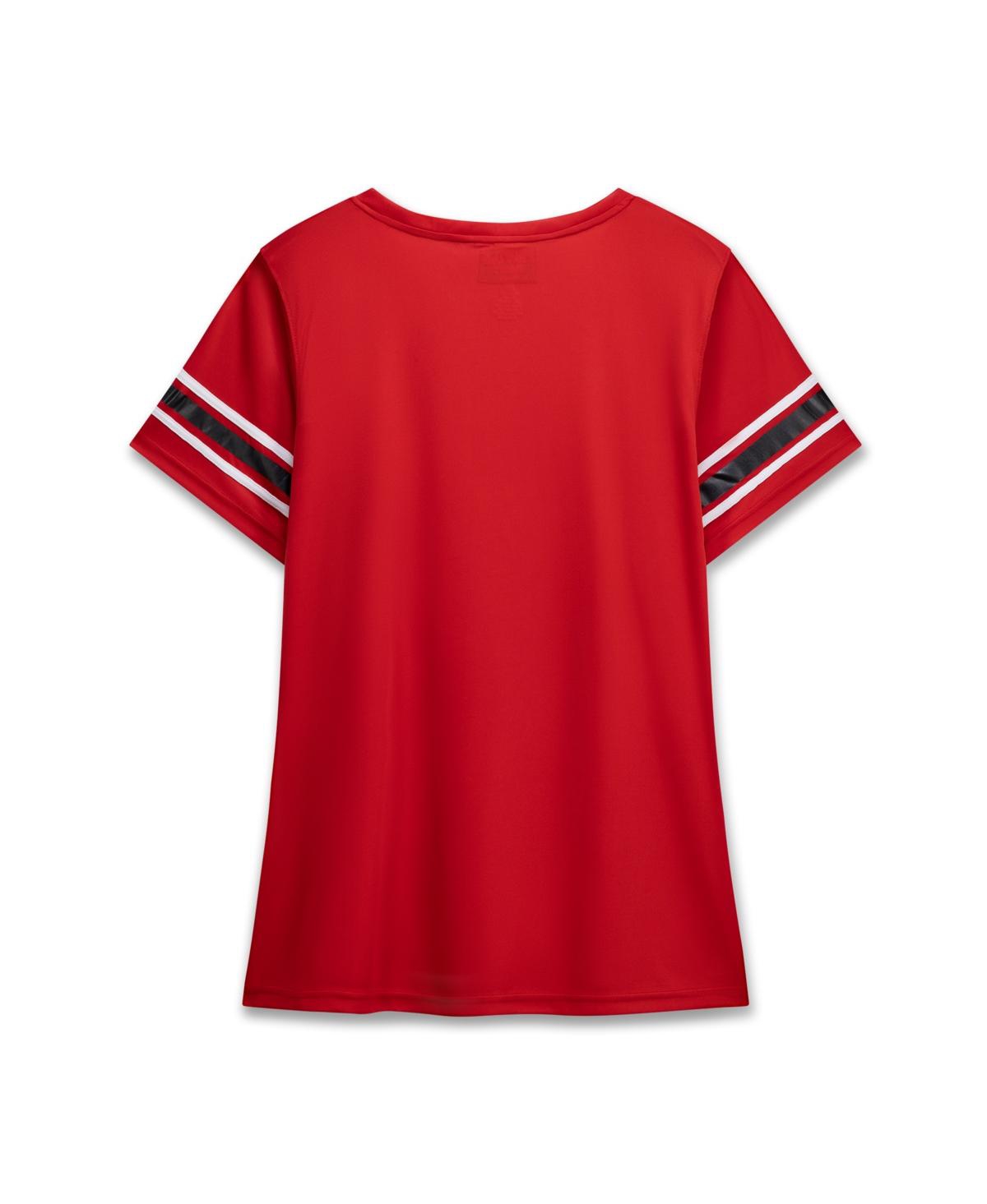 Fanatics Women's Scarlet Ohio State Buckeyes Plus Mesh Overlay Lace-Up Jersey T-Shirt