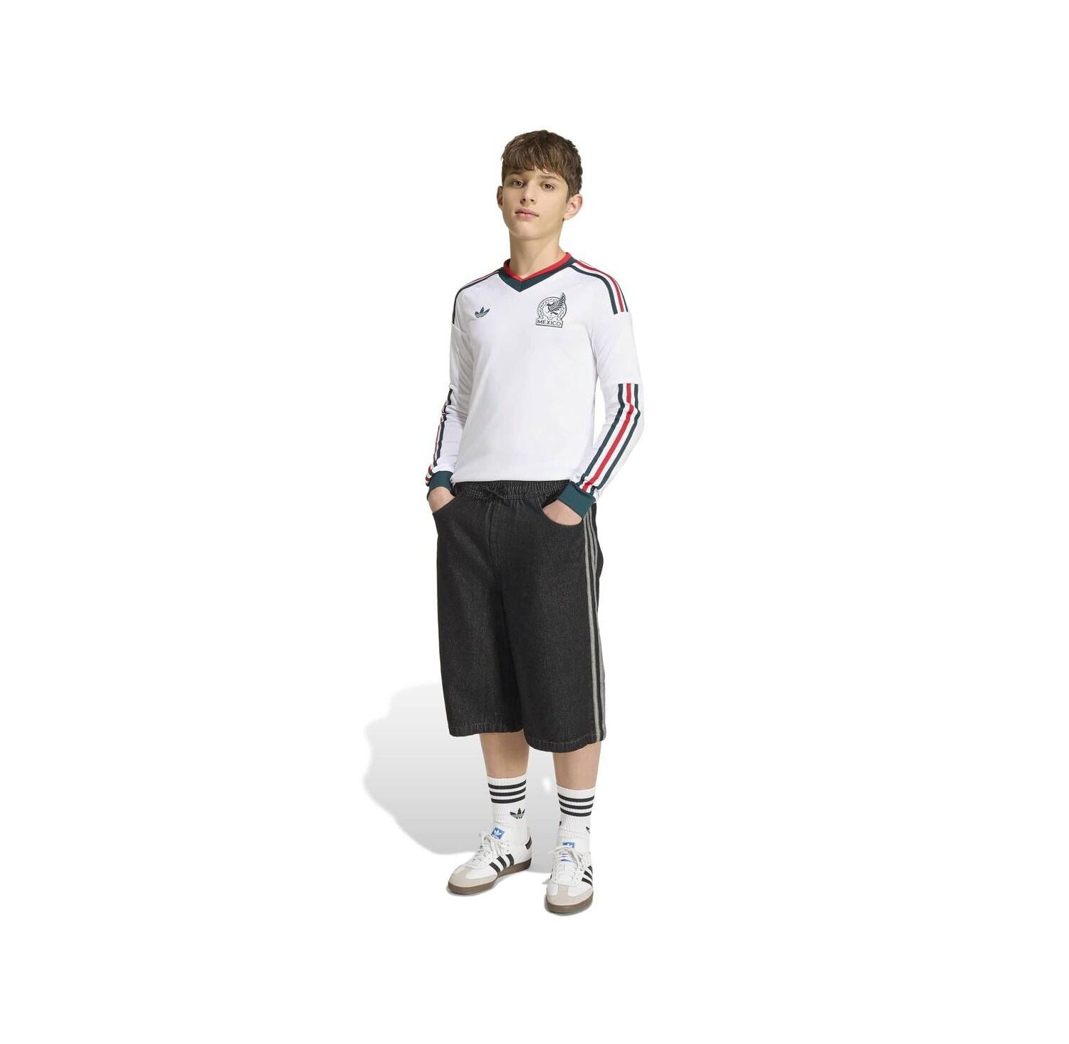 Big Boys and Girls White Mexico National Team 2026 Away Replica Long Sleeve Jersey