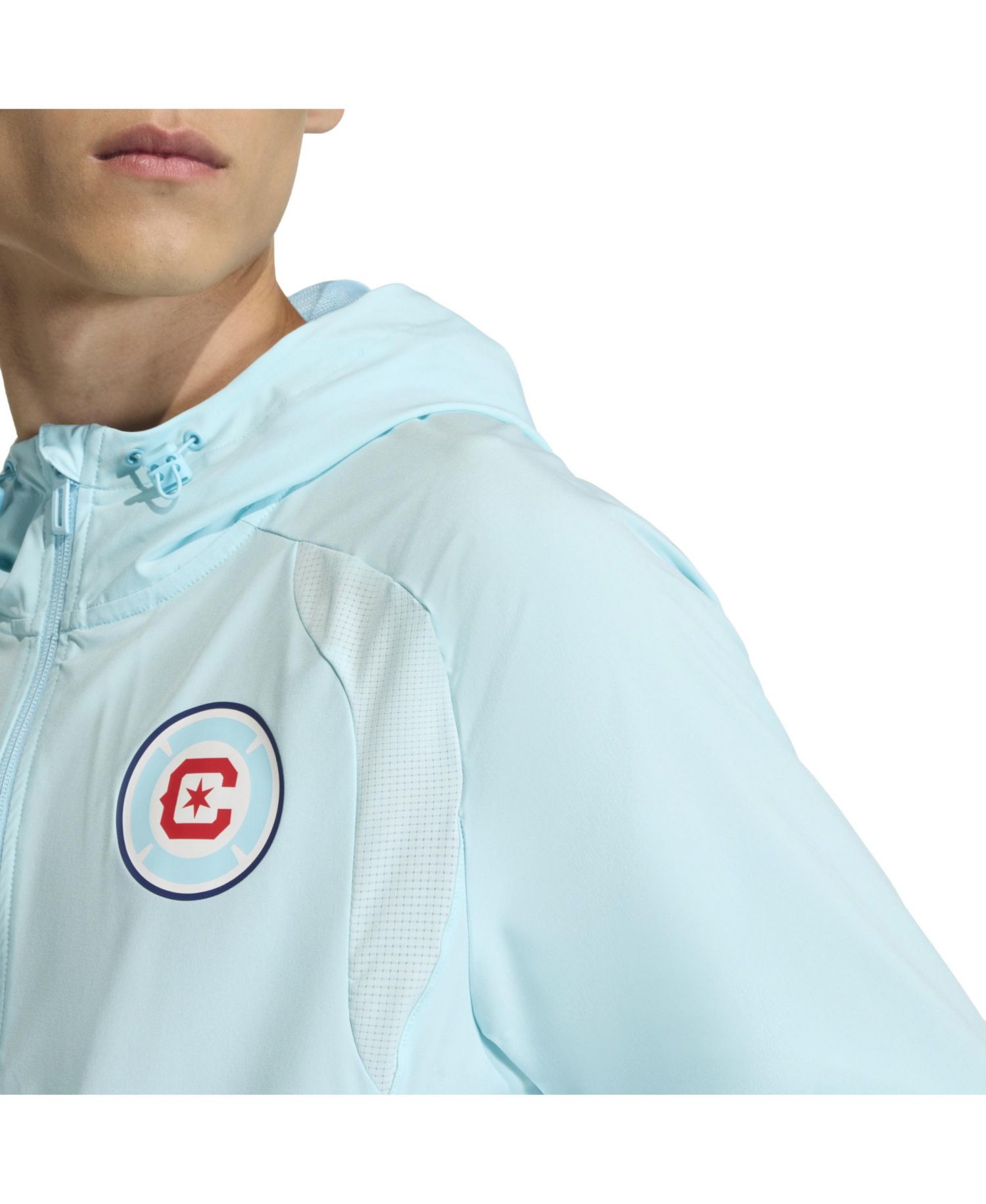 Men's Light Blue Chicago Fire Tiro Travel Full-Zip Hooded Windbreaker Jacket