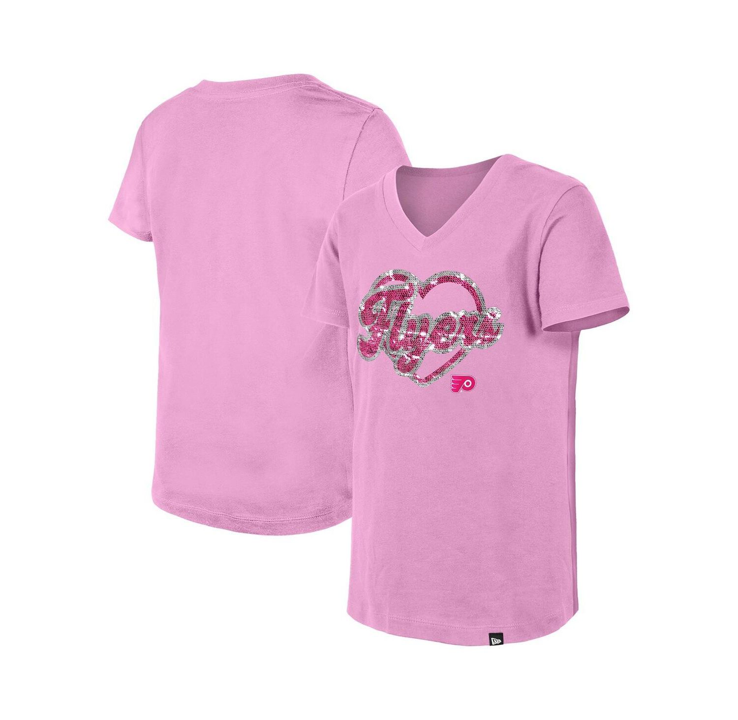 Girl's Pink Philadelphia Flyers Flip Sequin V-Neck T-Shirt