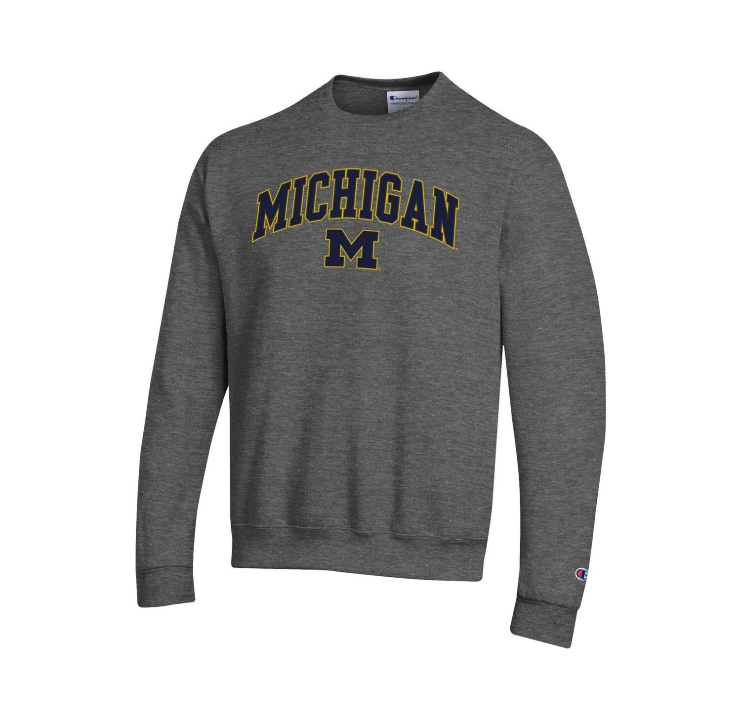 Men's Heather Charcoal Michigan Wolverines Arch Over Logo Pullover Sweatshirt