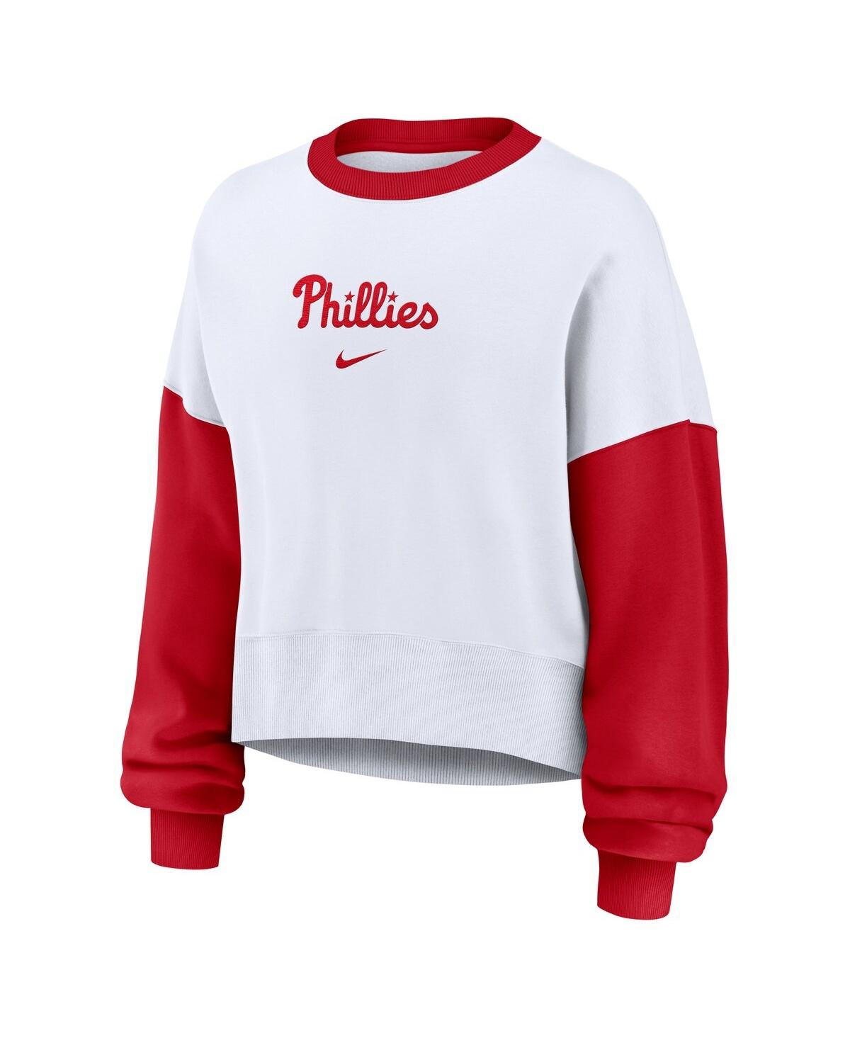 Nike Women's White/Red Philadelphia Phillies Oversized High Hip Fleece Sweatshirt