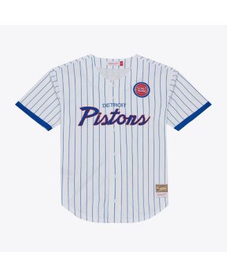 Men's White Detroit Pistons Head Coach Pinstripe Mesh Full-Button Baseball Jersey