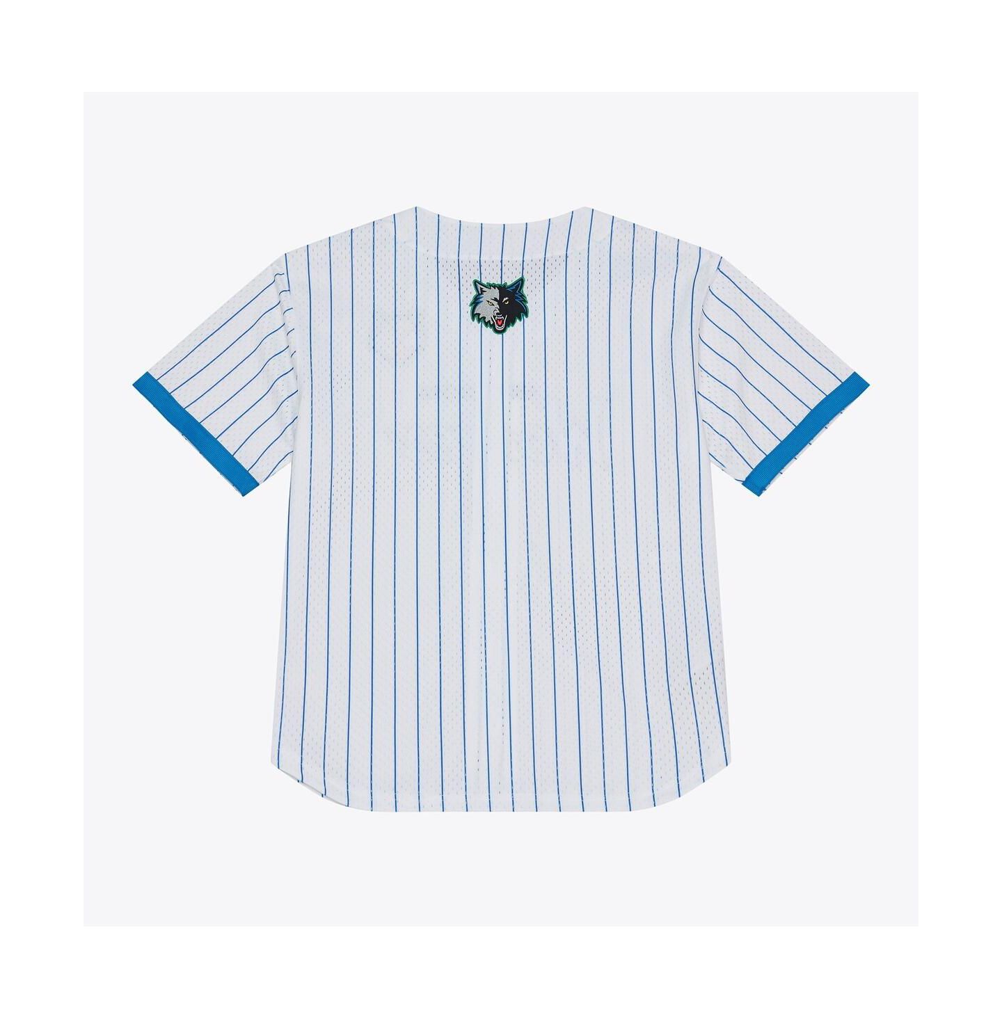 Мужской топ Mitchell & Ness White Minnesota Timberwolves Head Coach Pinstripe Mesh Full-Button Baseball Jersey — фото 2