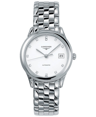 Longines Men's Swiss Automatic Flagship Diamond Accent Stainless Steel Bracelet Watch L47744276