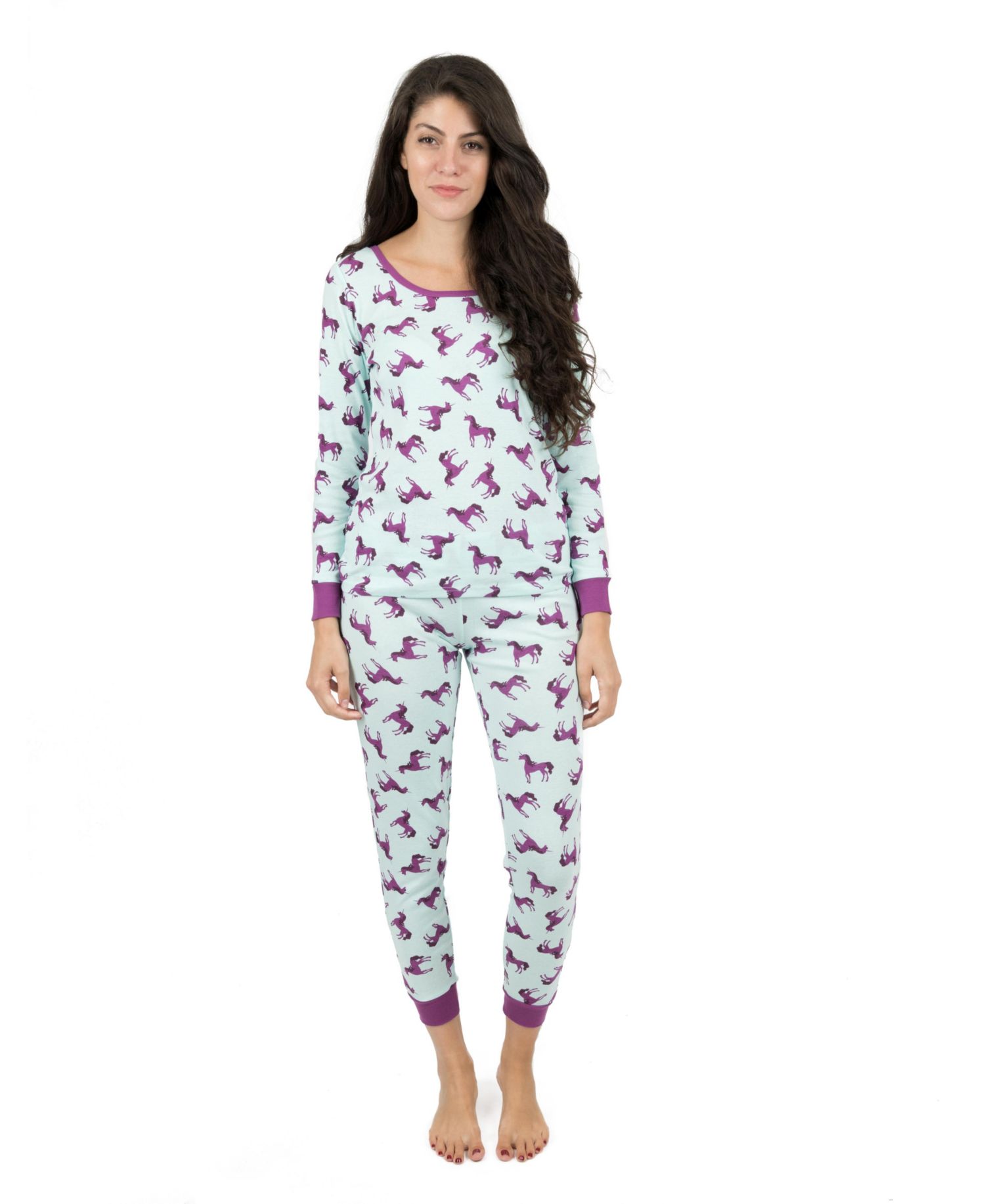 Women's Matching Family Two-Piece Cotton Long Sleeve Shirt and Pants Print Pajamas