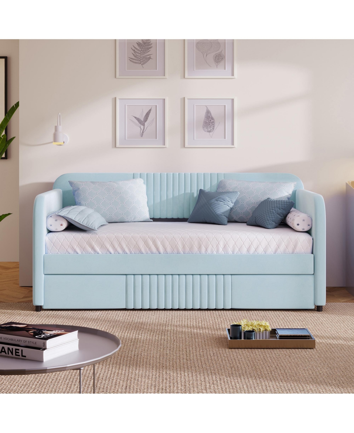 Sailvan Upholstered Daybed Sofa Bed Twin With Trundle and Wood Slat