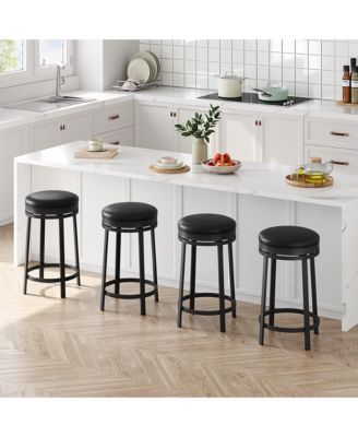 homfan - Set of 1/2/4 24 Inch Swivel Counter Height Bar Stools, Backless Round PU Leather Seat, Strong Metal Frame Modern Chairs for Kitchen Island Home Bar Black