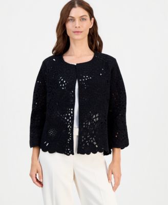 Women's Floral Scalloped Long-Sleeve Cardigan