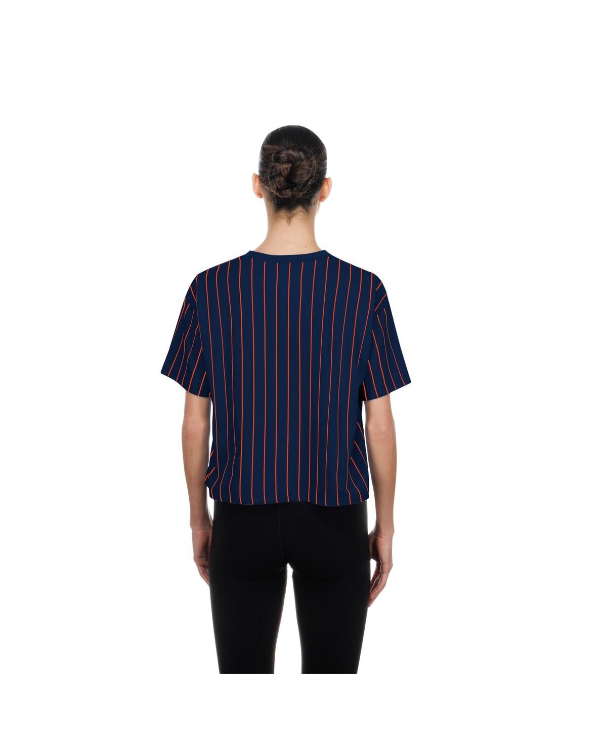 New Era Women's Navy Detroit Tigers Throwback Meshback Pinstripe Boxy T-Shirt