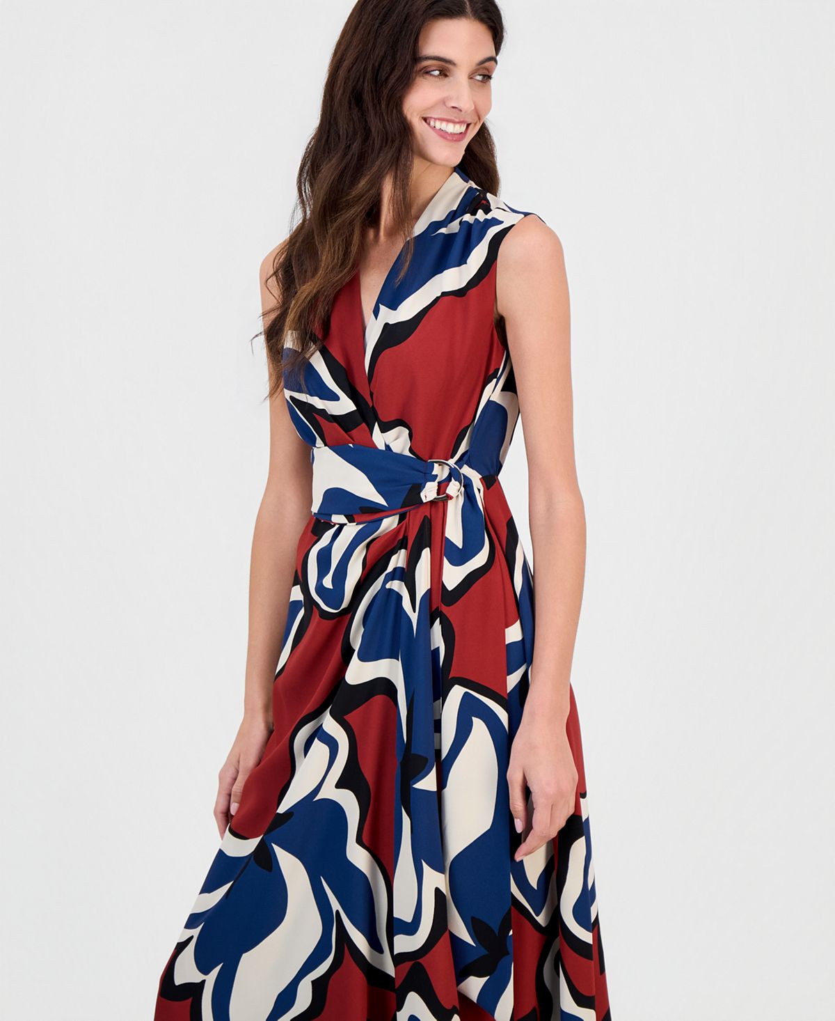 Anne Klein Women's Printed Faux-Wrap Tie-Waist Midi Dress view 3 — MAYCSS fashion products