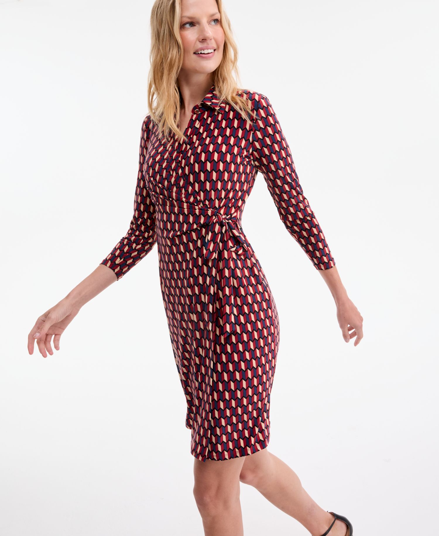 Petite Printed Faux-Wrap Tie-Waist Dress