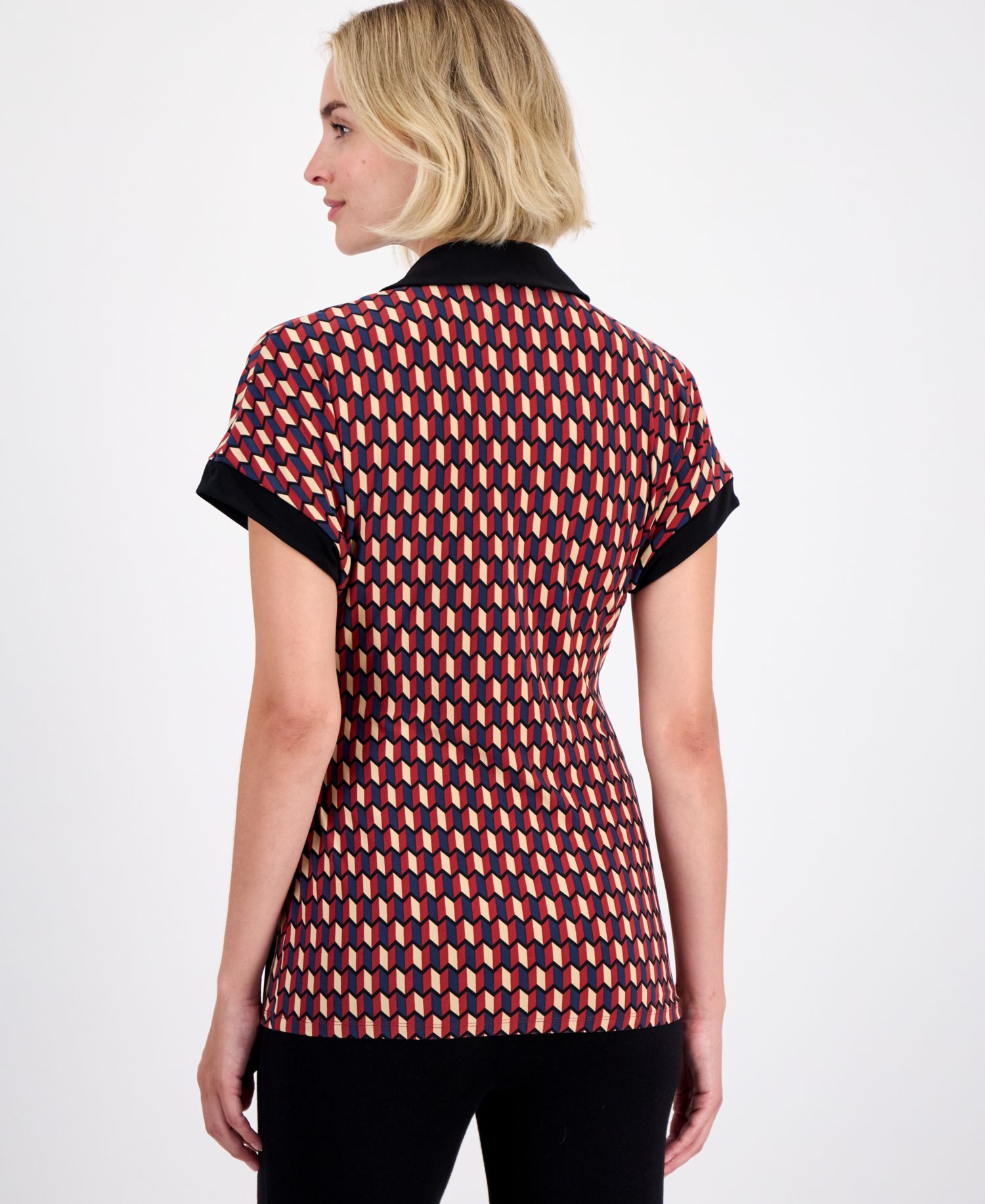 Petite Tie Faux-Wrap Collared Surplice Top