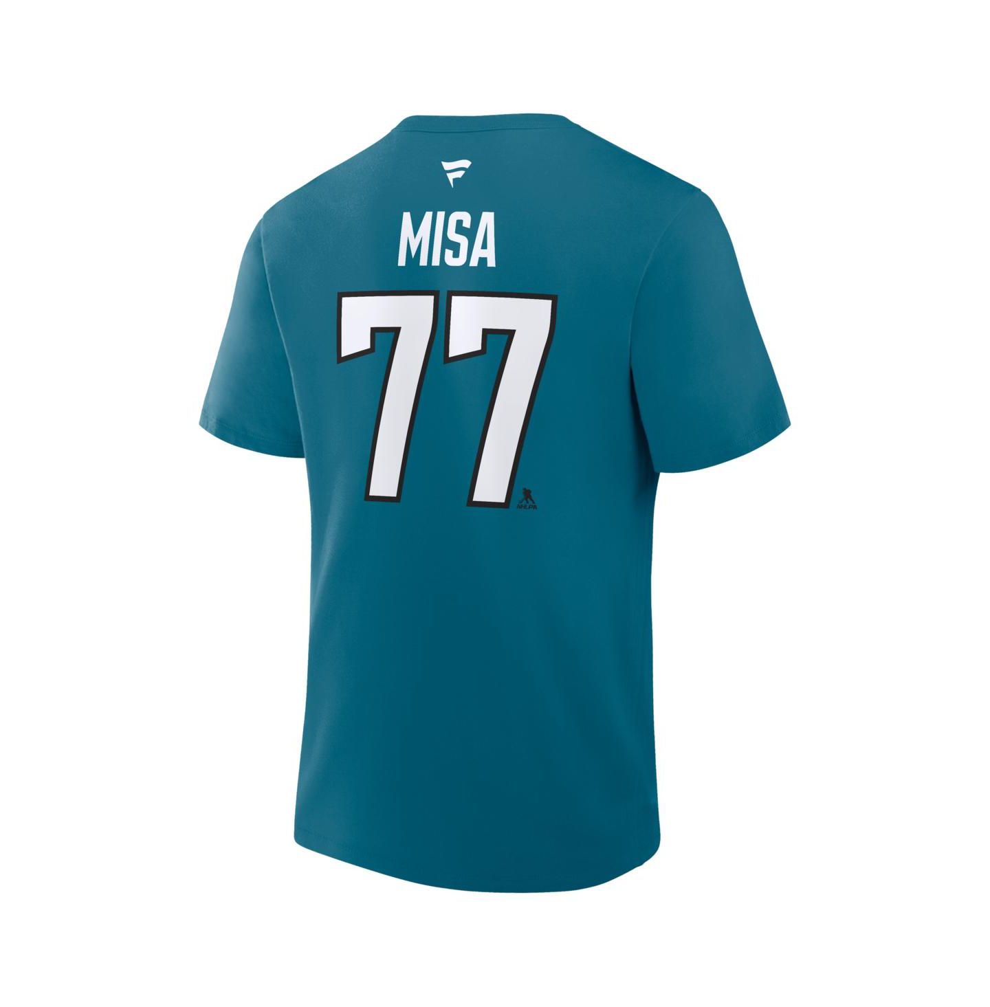 Мужская футболка Fanatics Michael Misa Teal San Jose Sharks Authentic Stack Name & Number — фото 3