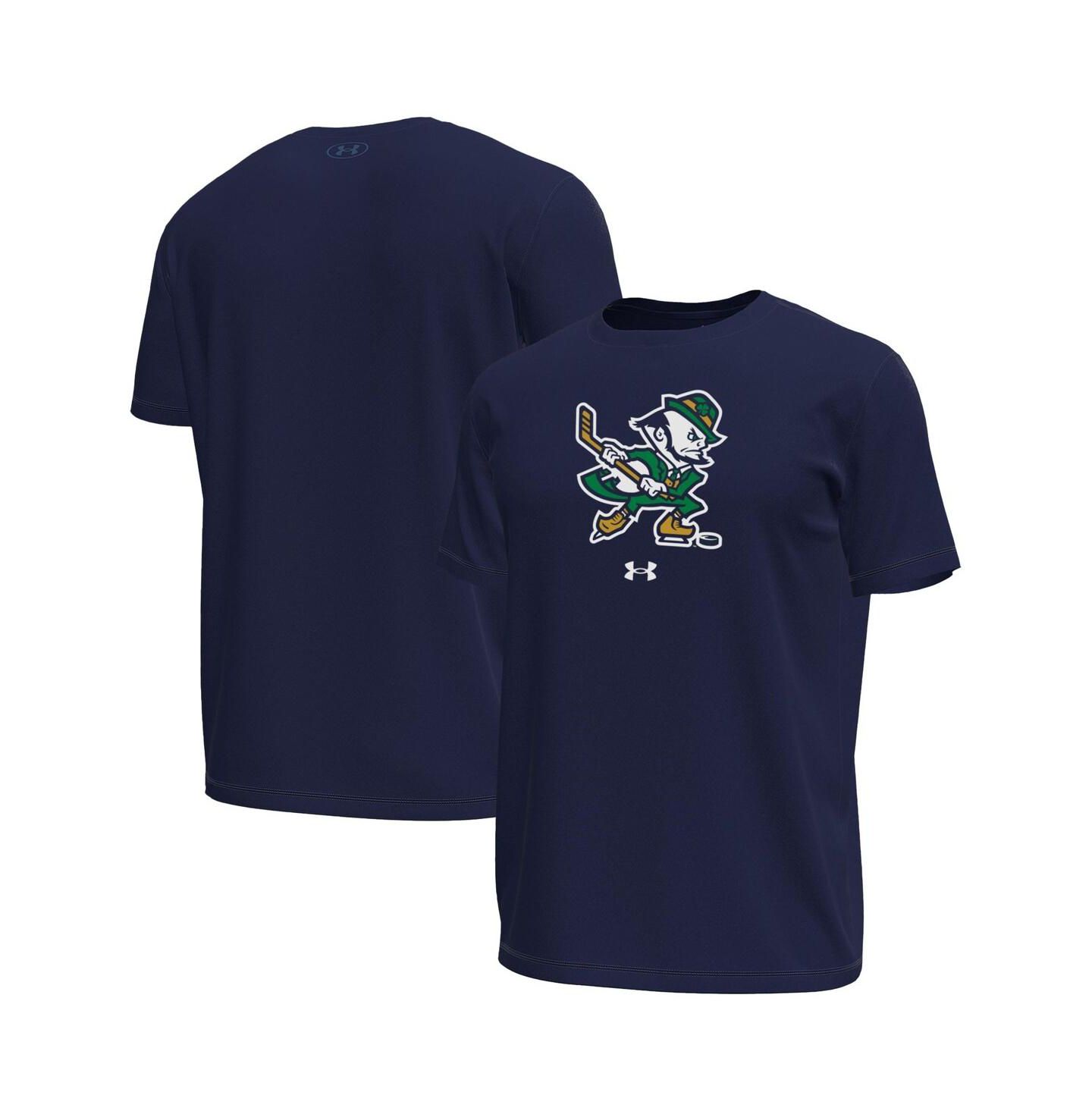 Мужская футболка Under Armour Navy Notre Dame Fighting Irish Hockey Leprechaun Tech Stretch — фото 1