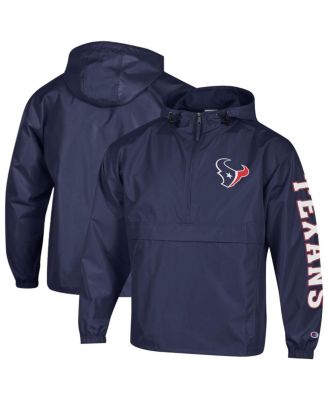 Men's Navy Houston Texans Packable Hooded Windbreaker Half-Zip Jacket