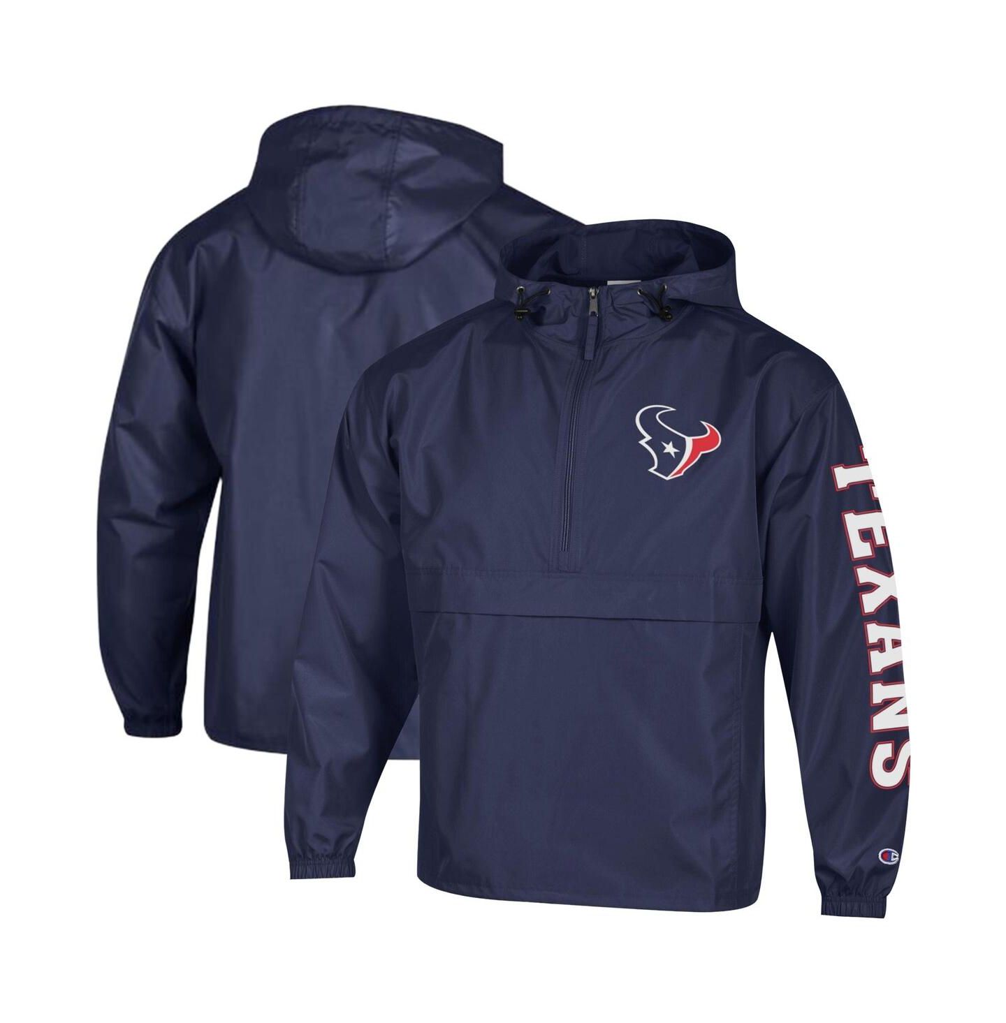 Мужская куртка Champion Navy Houston Texans Packable Hooded Windbreaker Half-Zip — фото 1