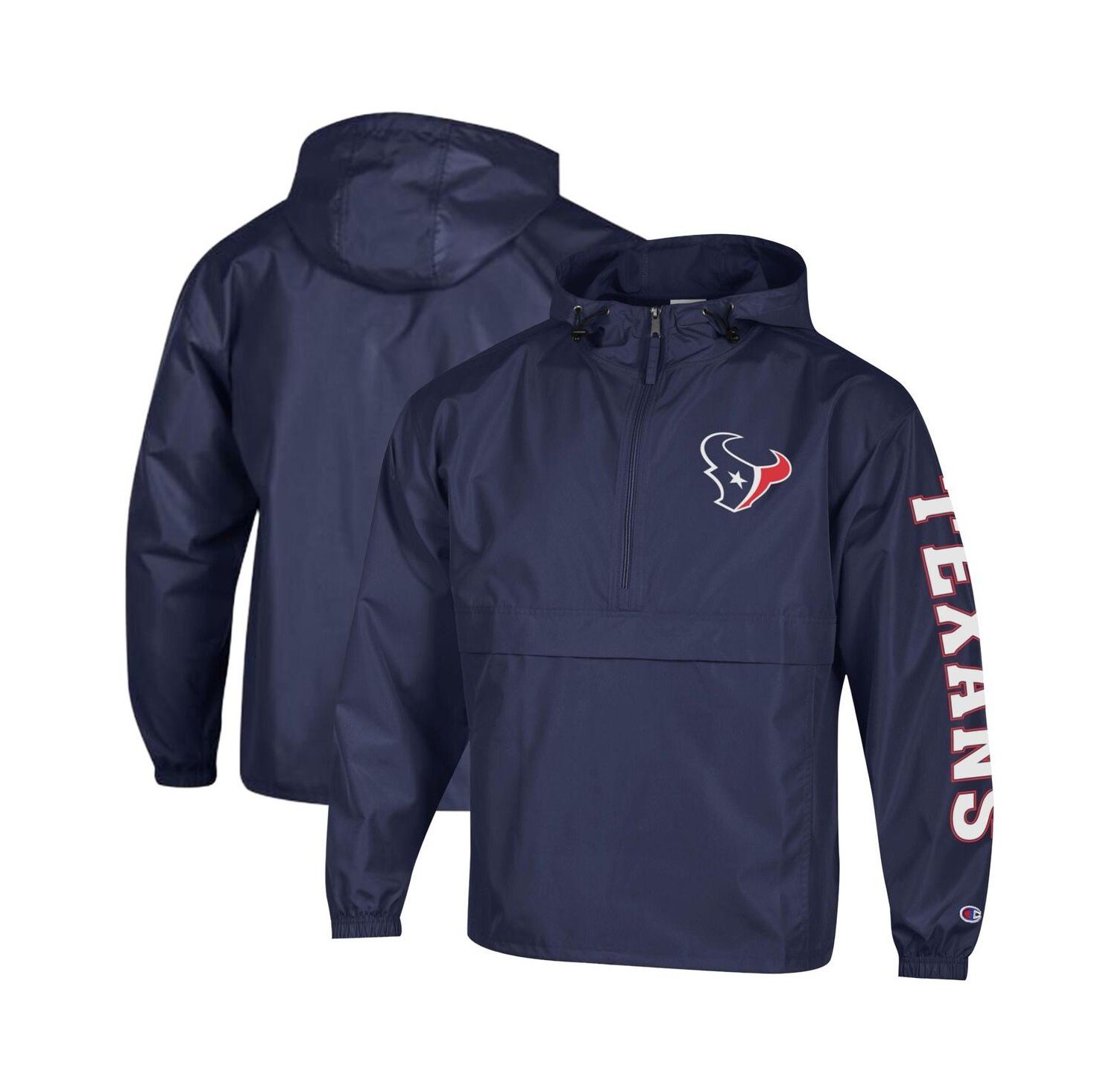 Men's Navy Houston Texans Packable Hooded Windbreaker Half-Zip Jacket