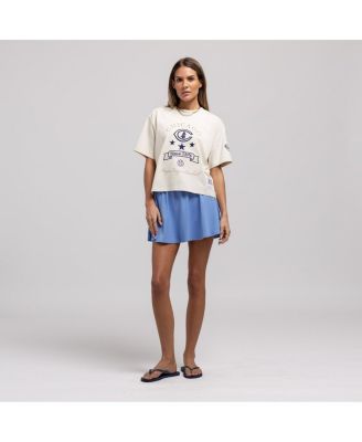 Women's Cream Chicago Cubs Cooperstown Yacht Rock Boxy Cropped T-Shirt