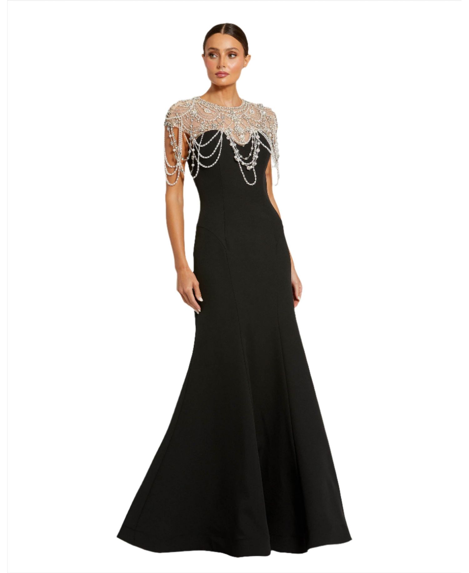Women's Draped Pearl Beaded Mermaid Gown