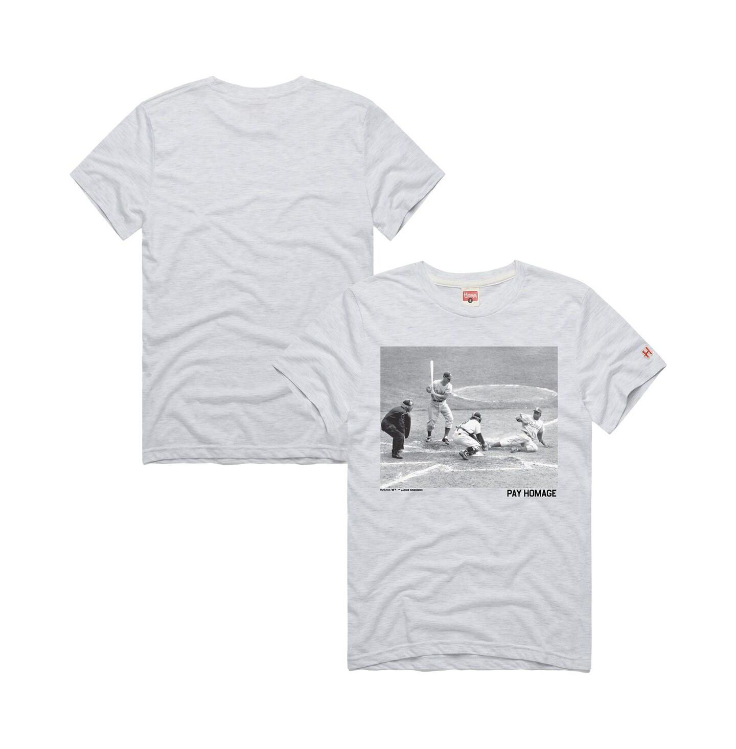 Мужская футболка Homage Jackie Robinson Ash Brooklyn Dodgers Cooperstown Collection Pay Player Graphic Tri-Blend — фото 1
