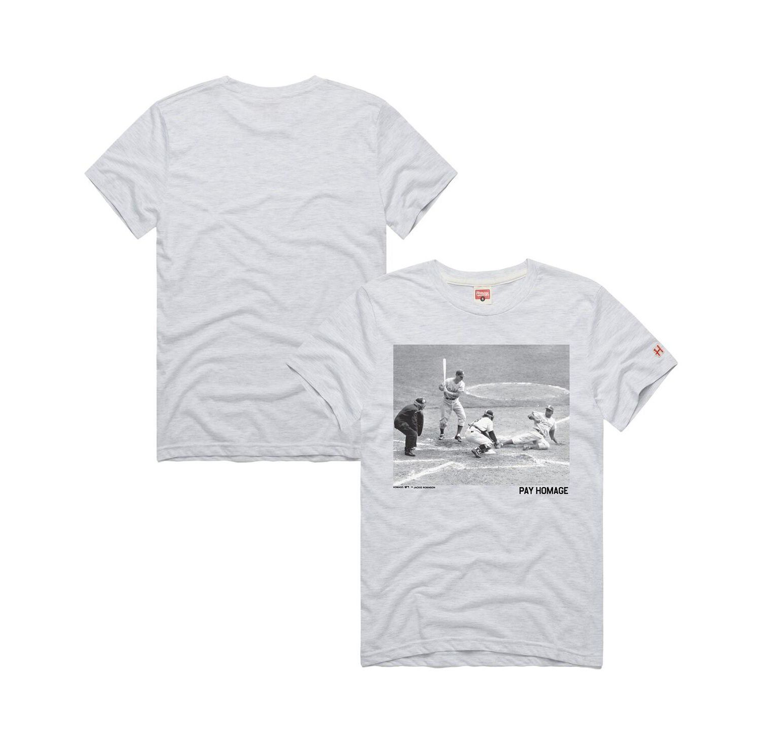 Men's Jackie Robinson Ash Brooklyn Dodgers Cooperstown Collection Pay Homage Player Graphic Tri-Blend T-Shirt