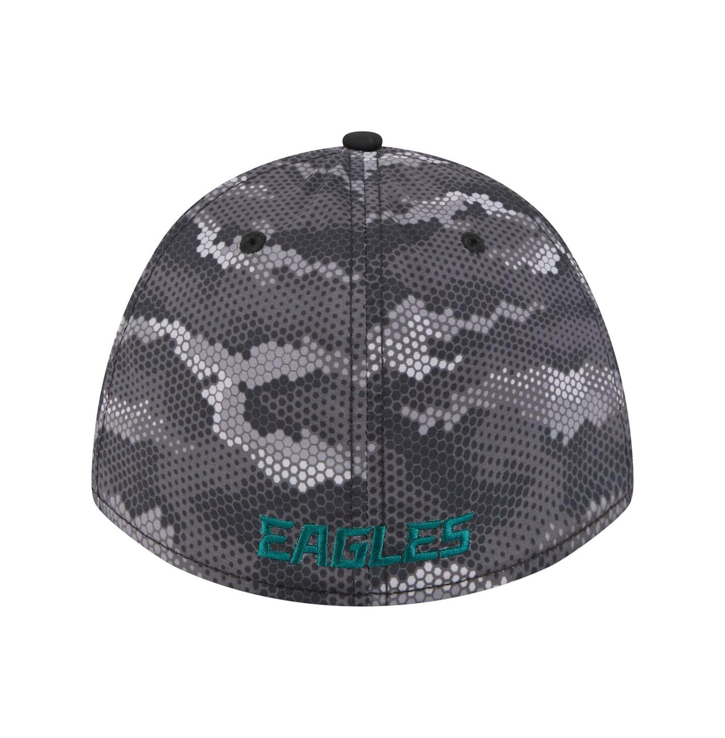 Мужская кепка New Era Black Philadelphia Eagles Camo A-Frame 39THIRTY Flex Hat — фото 4