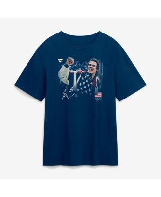 Men's Jack Hughes Navy US Men's Olympic Hockey Gold Medal Flag T-Shirt