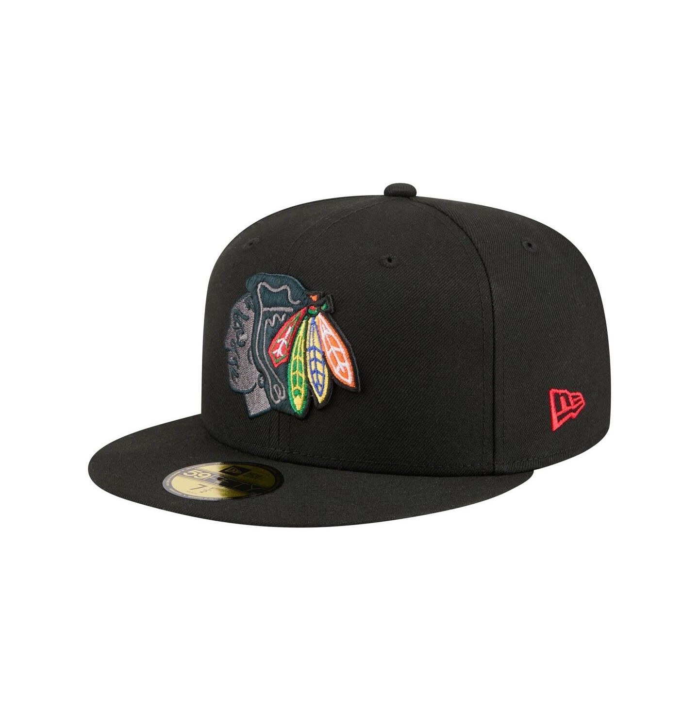 Мужская кепка New Era Black Chicago Blackhawks Color Pop 59FIFTY Fitted Hat — фото 1