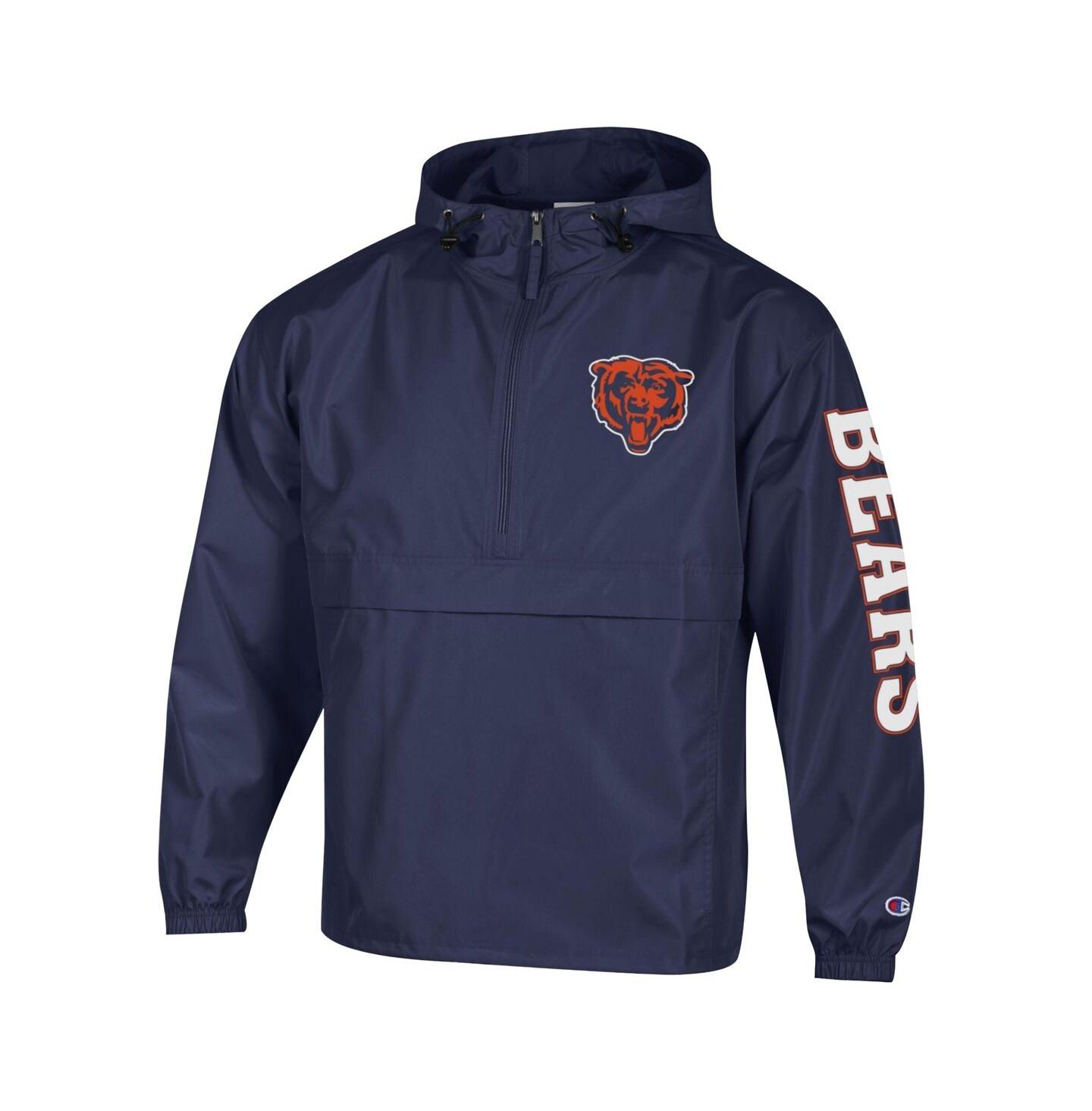 Мужская куртка Champion Navy Chicago Bears Packable Hooded Windbreaker Half-Zip — фото 2