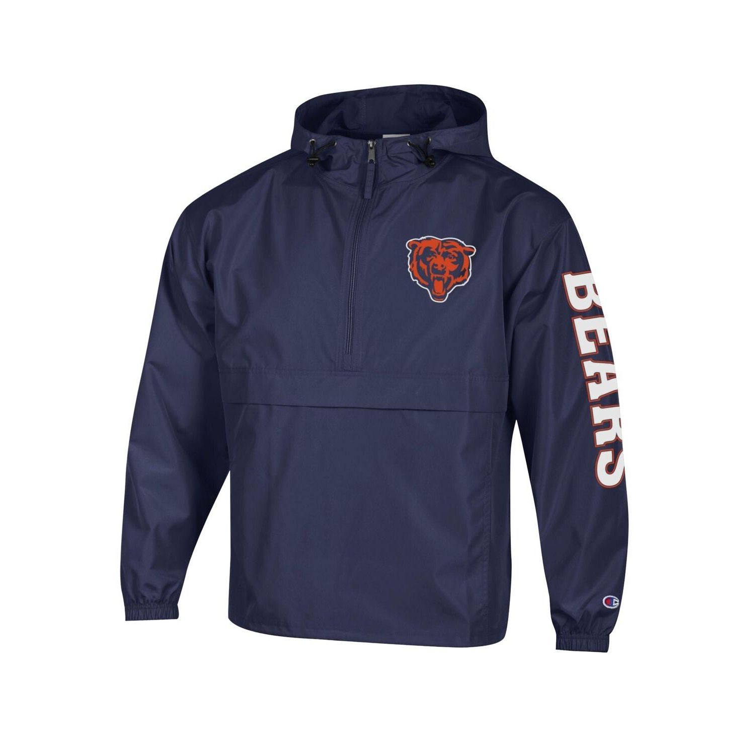 Men's Navy Chicago Bears Packable Hooded Windbreaker Half-Zip Jacket